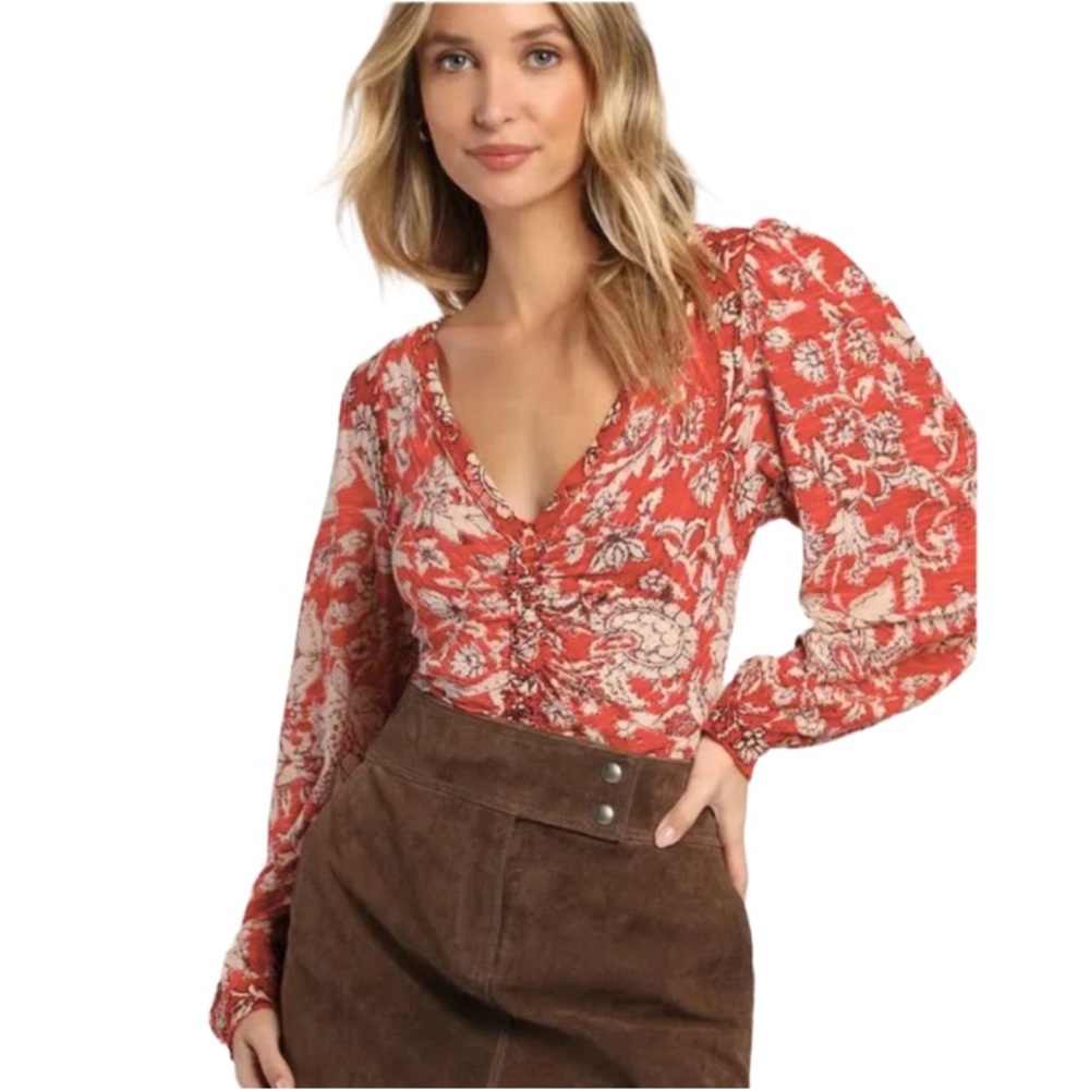 Free People Say The Word Floral Balloon Sleeve Top